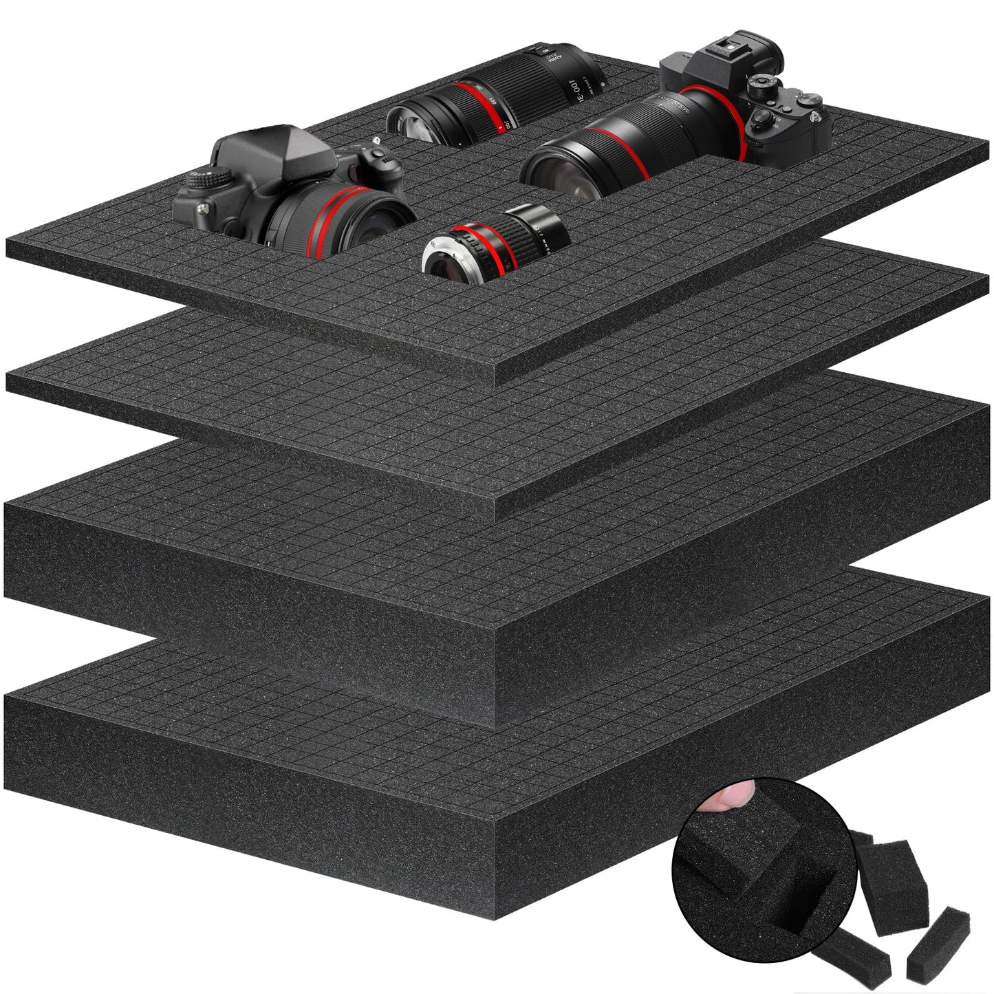 Storystore Pick Apart Foam Insert 4 PCS, 2 Size 16 Inch Length Polyurethane Pick and Pluck Foam, Pluck Pre Cube Sheet Foam with Bottom Use for Boxes Cases Padding Camera, Tool Box, Board Game Box