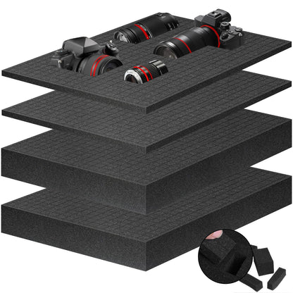 Storystore Pick Apart Foam Insert 4 PCS, 2 Size 16 Inch Length Polyurethane Pick and Pluck Foam, Pluck Pre Cube Sheet Foam with Bottom Use for Boxes Cases Padding Camera, Tool Box, Board Game Box