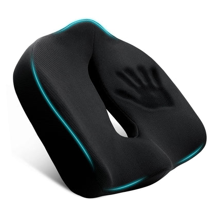 Seat Cushion for Long Sitting - Memory Foam Chair Pad Cushion for Tailbone, and Low Back Pain Relief - Non-Slip Seat Cushions for Office Chairs Wheelchair Car Seats,Black
