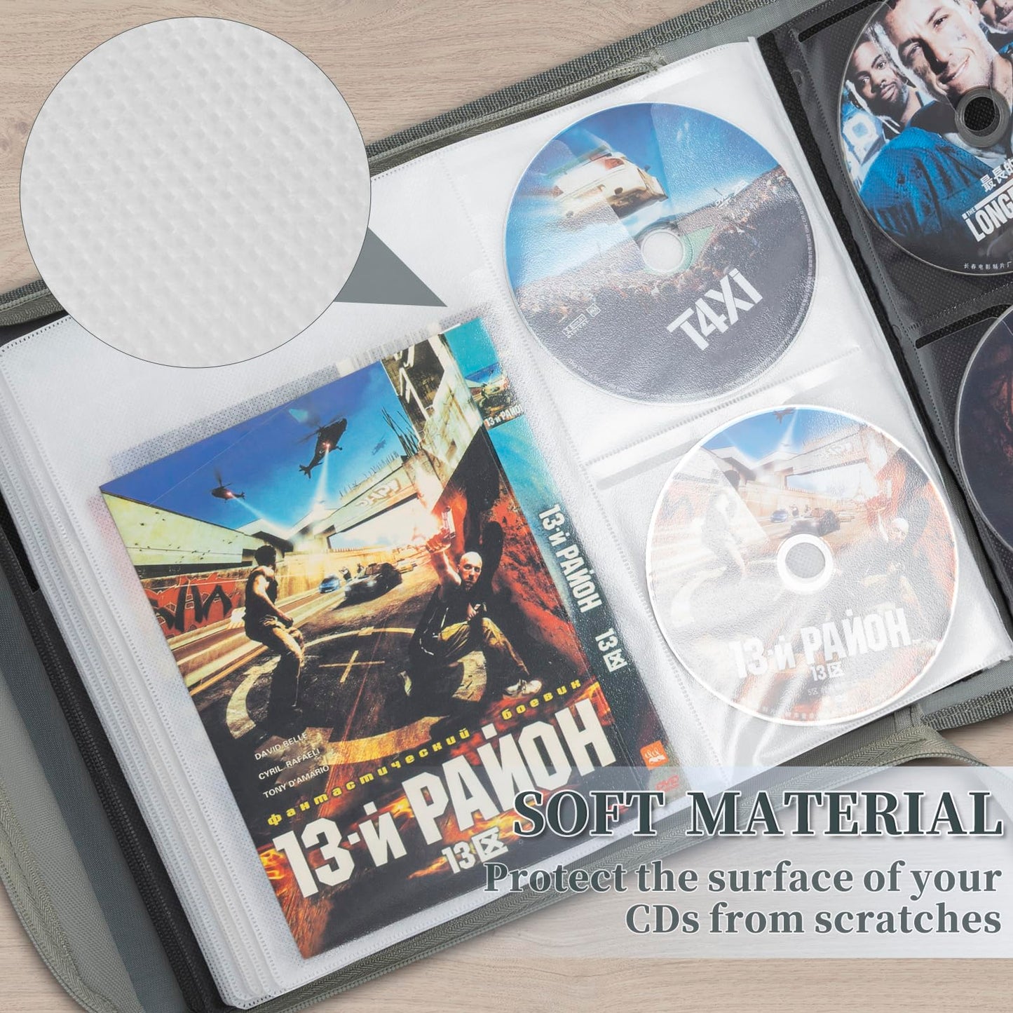 AKOZLIN DVD CD Storage Case with Extra Wide Title Cover Pages Portable Carrying Binder Holder Wallet Album DVD Case Protective Movie Media Storage Organizer 136 Disk Units,68 Booklet Pockets,Grey