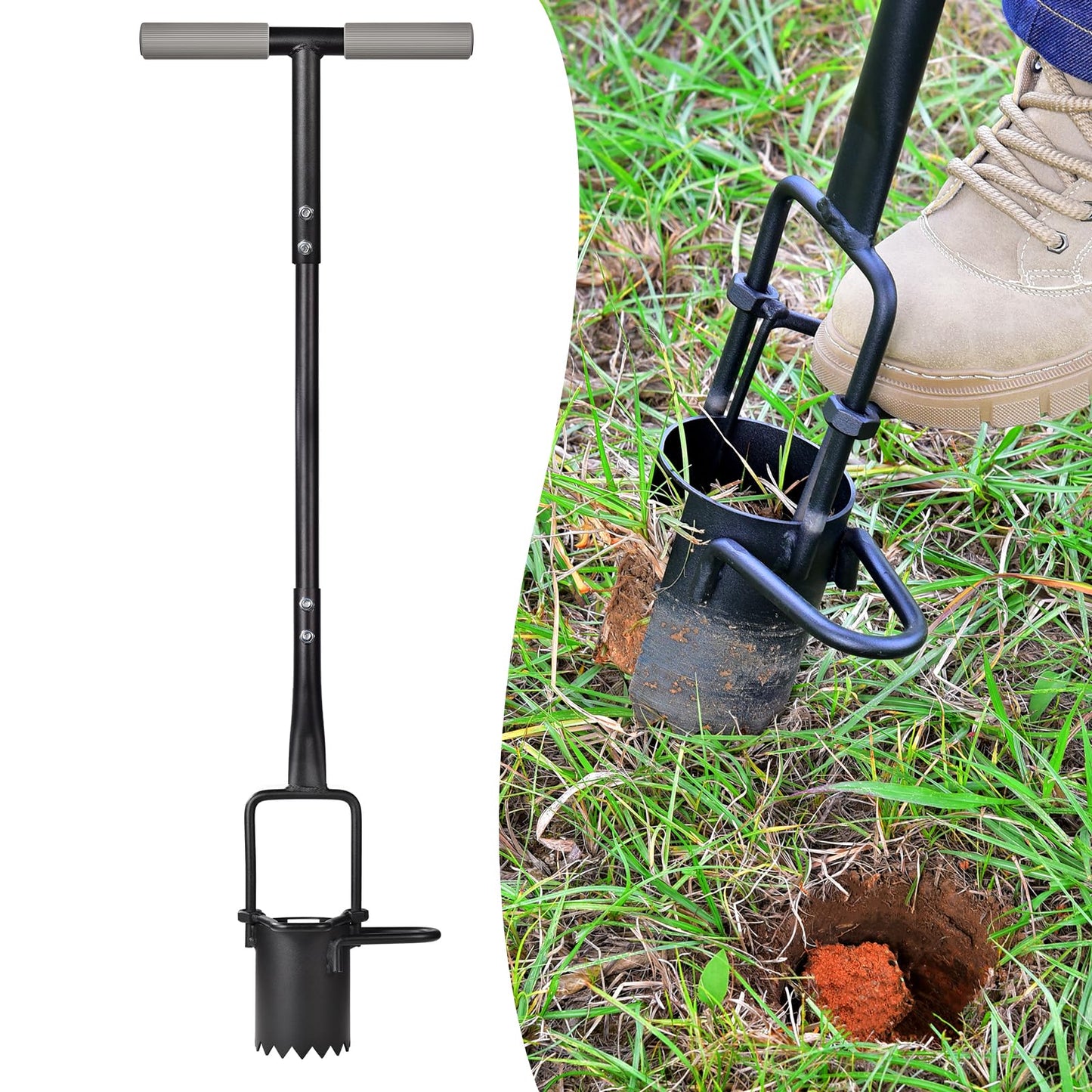 Sod Plugger, Bulb Planter with Long Handle and Serrated Base Garden Tool, Bulb Transplanter Also Grass Plug Tool for Digging Holes to Plant Tulips, Iris, Daffodils Omesata