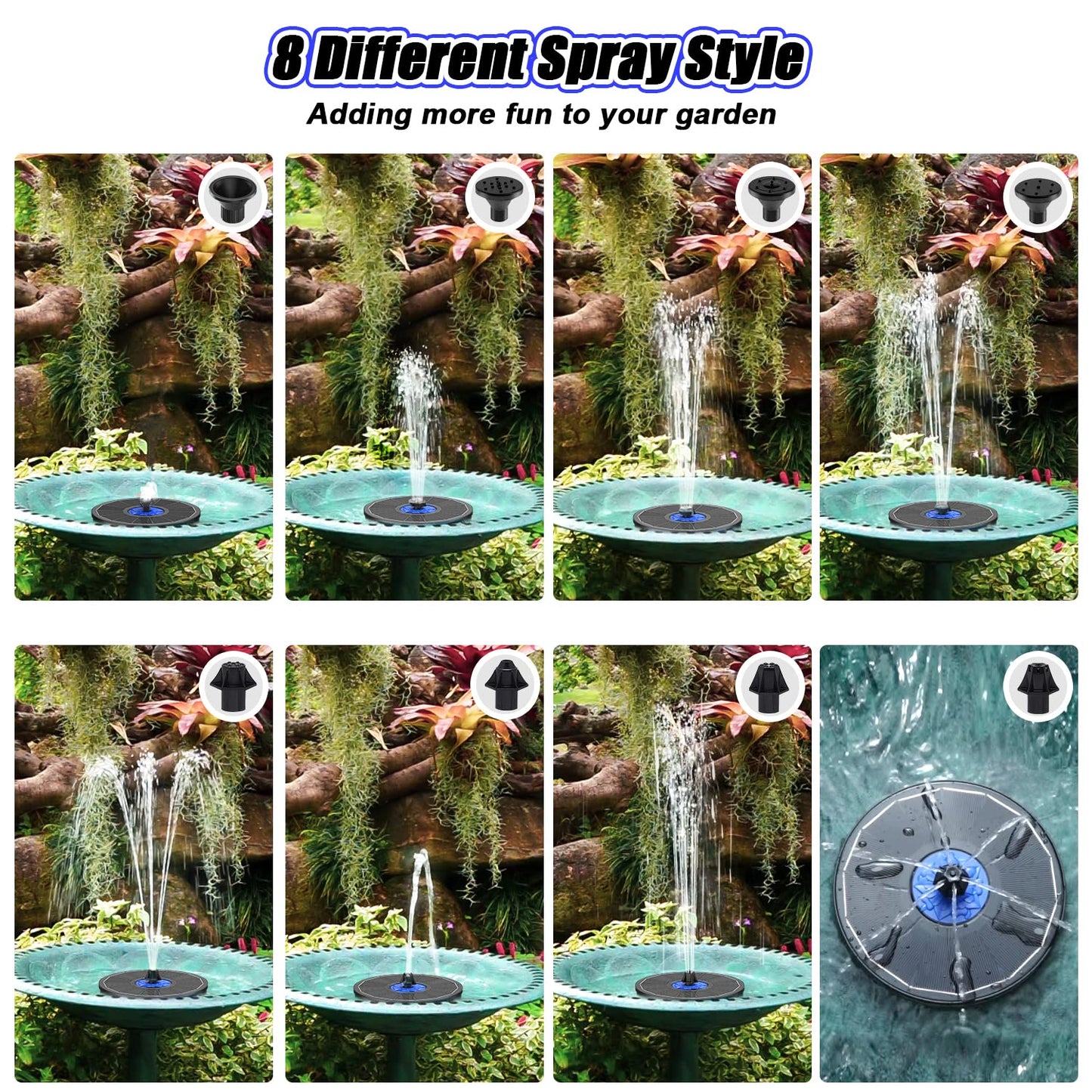 SZMP Solar Fountain Upgrade, 3.5W Solar Powered Bird Bath Fountains with Flower, Outdoor Water Feature Solar Fountain Pump with 7-in-1 Nozzles, 4 Fixed Pipes for Humingbirds, Birdbath, and Garden