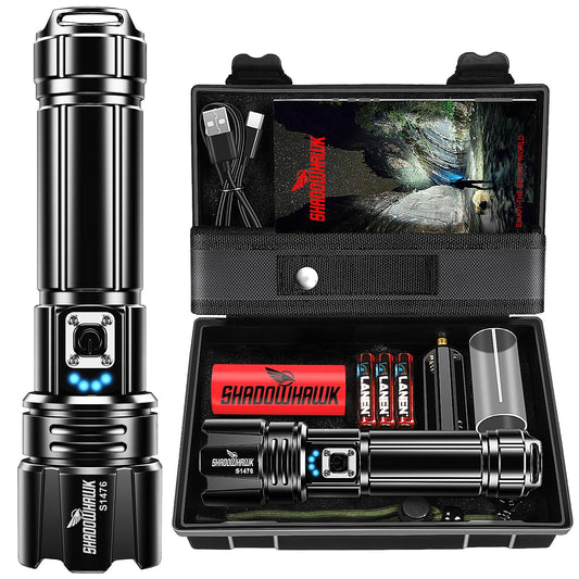Shadowhawk Flashlight Rechargeable 1000000lm Flash Light Led flashlights high lumens, Super Bright Flashlight Tactical, XHP70.2 Powerful Flashlight USB,Waterproof Lampe de poche for Camping Emergency