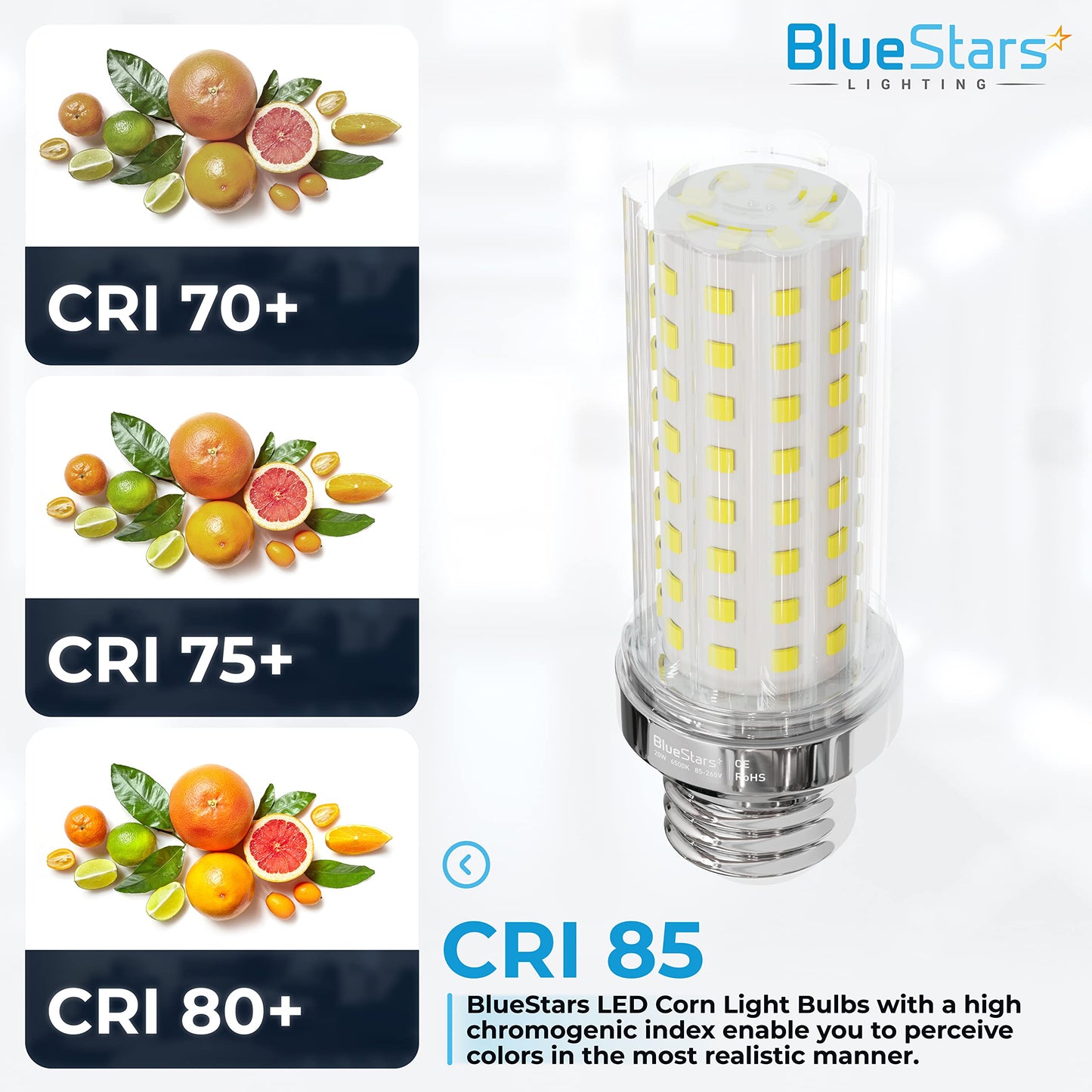 BlueStars 4 Packs E26 LED Corn Light Bulbs 20W Super Bright, 150W Led Corn Cob Light, 6500K Daylight White, 1600 lumens, Non-dimmable for Home Garage Warehouse Commercial & Large Area Lighting