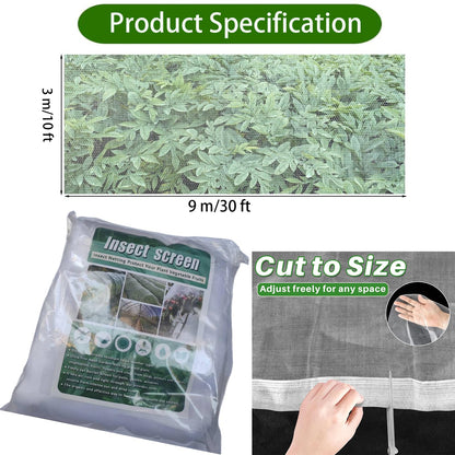 10X30FT Heavy Duty Garden Mesh Netting with Reinforced Double-Layer Edges, 40g/㎡ Ultra Fine Plant Cover for Anti Mosquito and Birds, Insect Mesh Barrier for Vegetables Plants Fruits Flowers (3X9M)