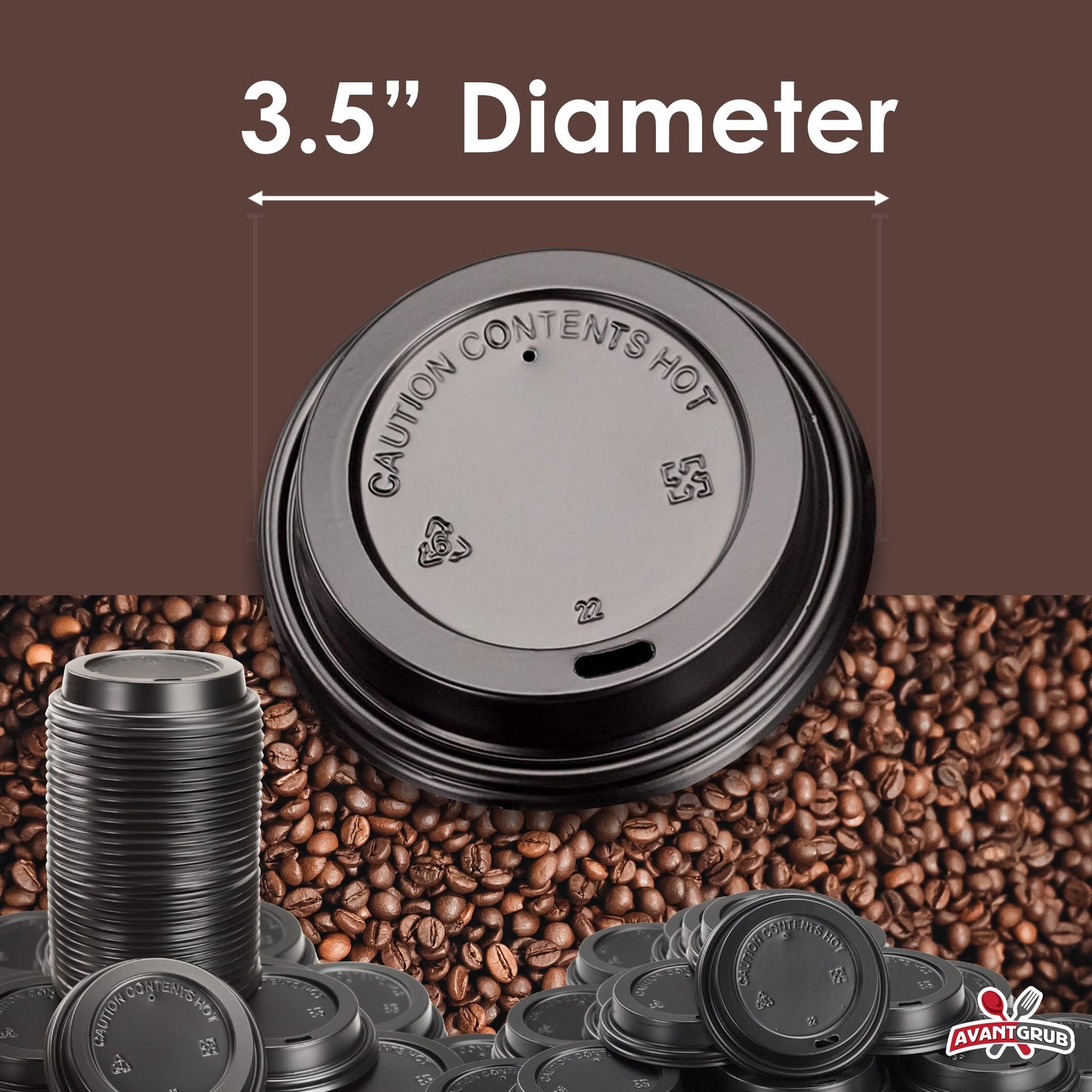 Anti-Spill, Recyclable Black Dome Lids, 100 Pk. Coffee Cup Lid for Portable Drinks. 3.45" Diameter, Fits 10, 12, 16, 20oz Disposable Paper Cups. Domed Plastic Covers for Takeout Tea, Espresso or Latte