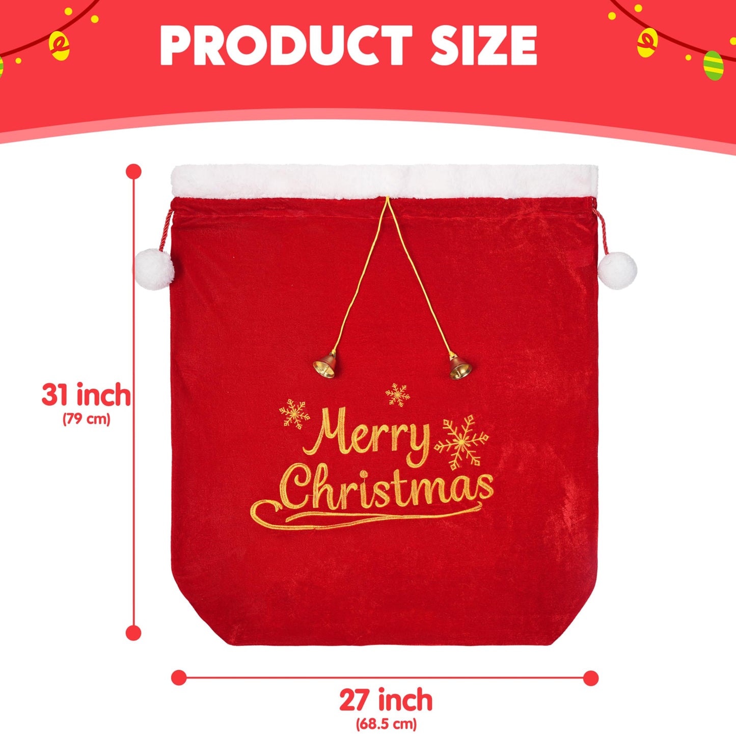 JOYIN present Bag 31" x 27", Santa Sack with Cord Drawstring for Indoor Xmas Give Decoration, present Décor, Giant Presents Gifts Wrap