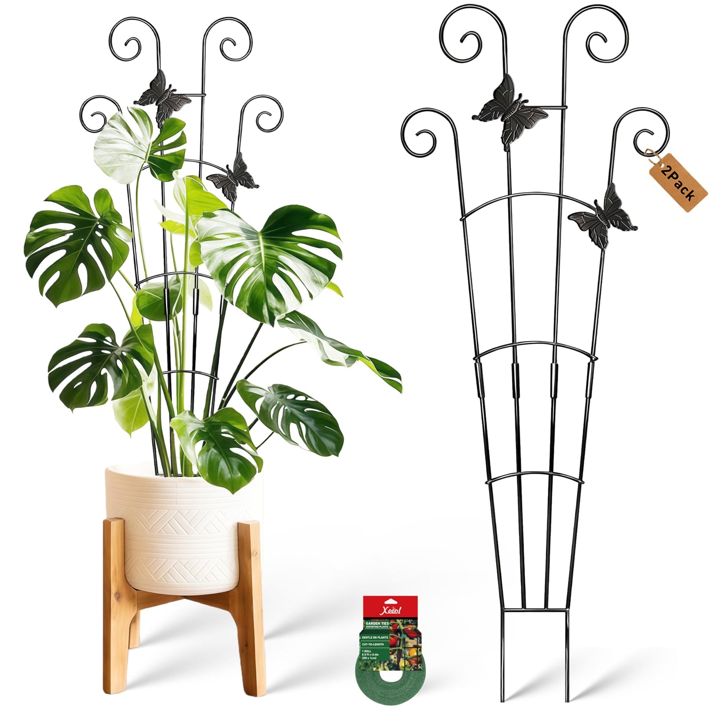 Xeeol 30'' Larger Plant Trellis Indoor, Expandable House Plant Climbing Support, Metal Trellis for Climbing Plants Indoor for Monstera Hoya Pothos, 2P