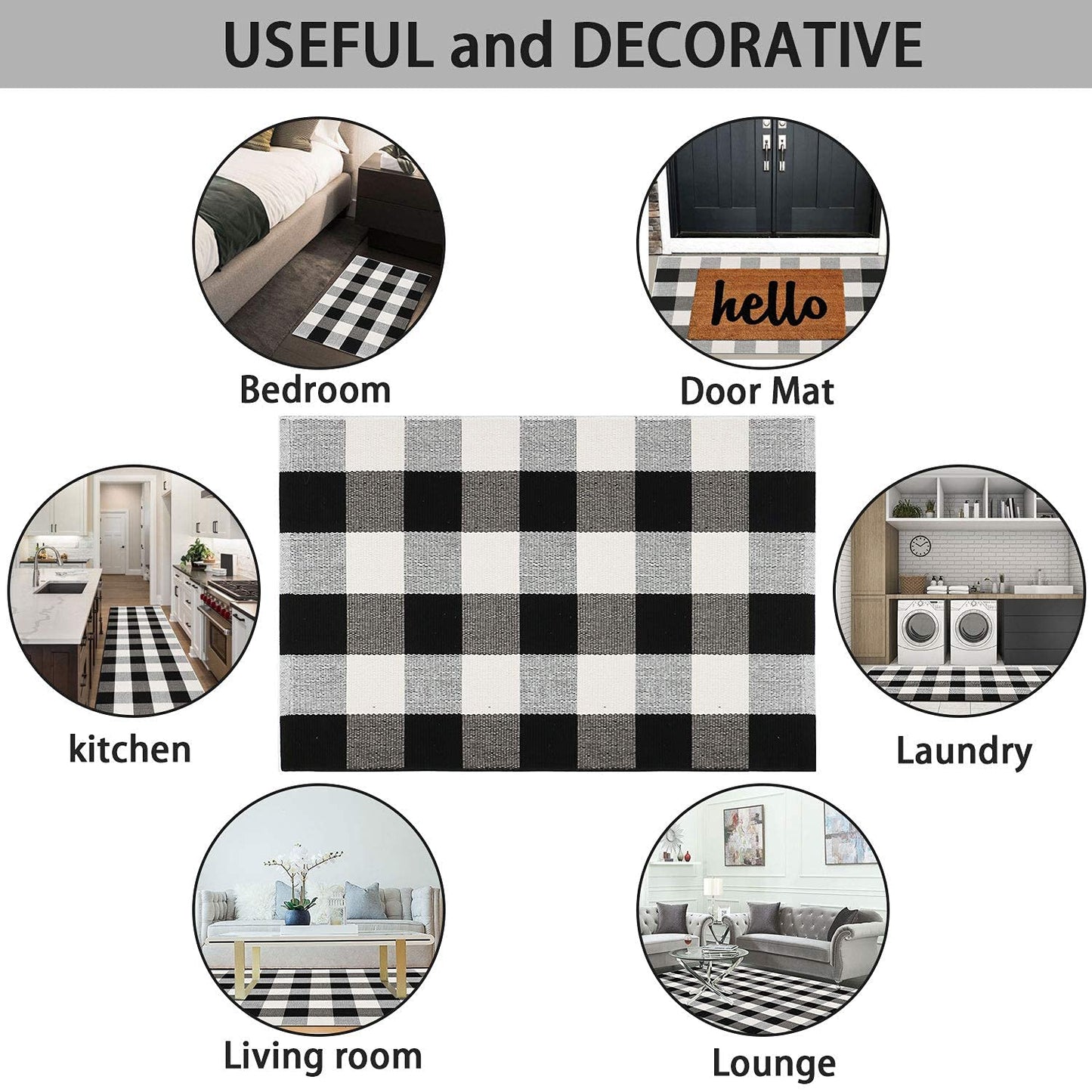 Cekene Buffalo Plaid Outdoor Rug 3x5 Black and White Checkered Rug Cotton Woven Washable Layered Porch Rug for Entryway Living Room Farmhouse Kitchen