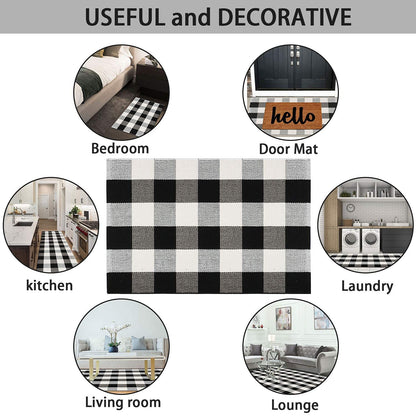 Cekene Buffalo Plaid Outdoor Rug 3x5 Black and White Checkered Rug Cotton Woven Washable Layered Porch Rug for Entryway Living Room Farmhouse Kitchen