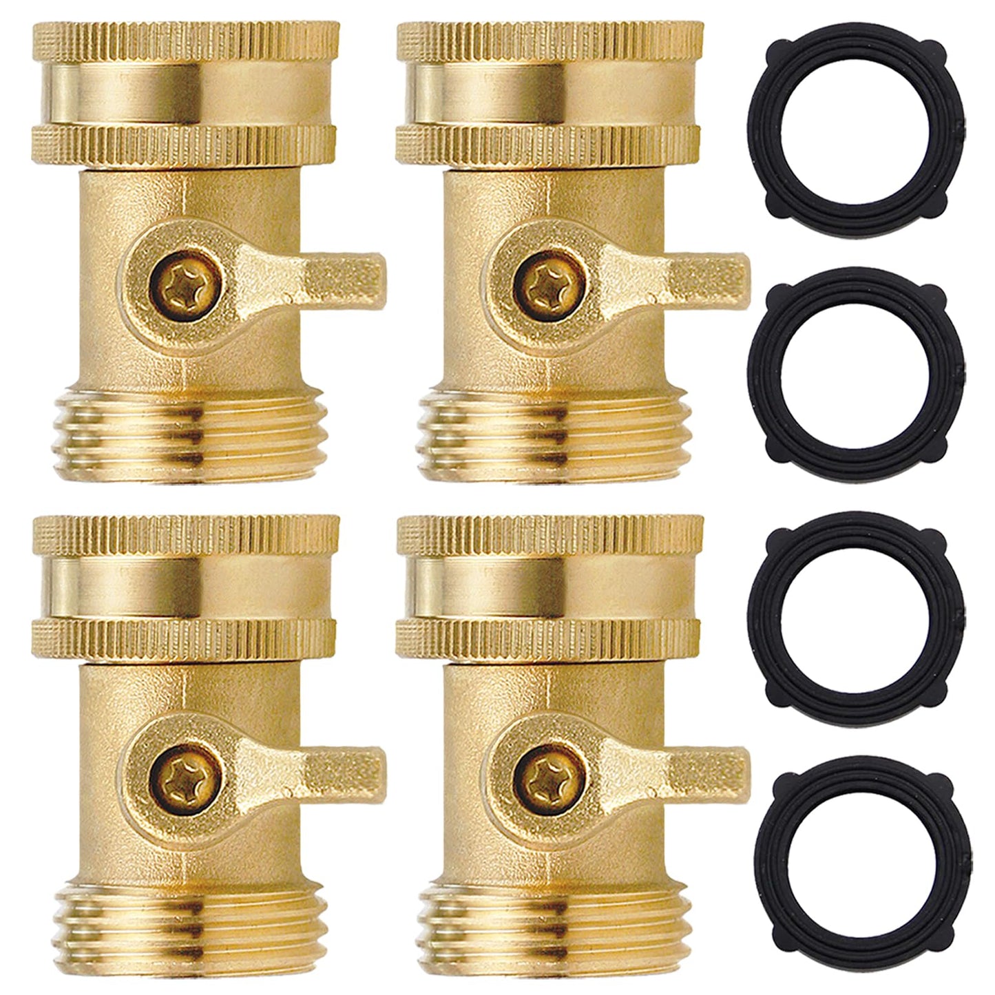 Water Hose Shut Off Valve,4 Pcs Heavy Duty 3/4 Inch Solid Brass Garden Hose Connector,Brass Garden Hose Shut Off Valve with 4 Pcs Rubber Washers