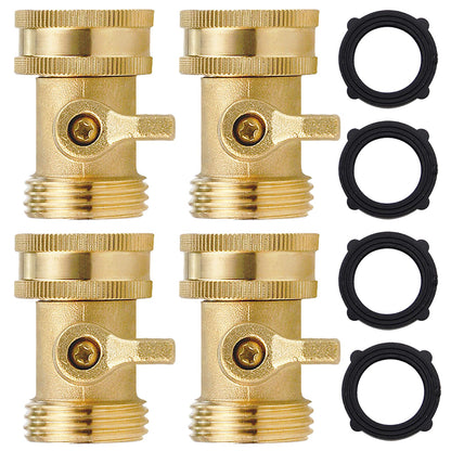 Water Hose Shut Off Valve,4 Pcs Heavy Duty 3/4 Inch Solid Brass Garden Hose Connector,Brass Garden Hose Shut Off Valve with 4 Pcs Rubber Washers