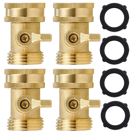 Water Hose Shut Off Valve,4 Pcs Heavy Duty 3/4 Inch Solid Brass Garden Hose Connector,Brass Garden Hose Shut Off Valve with 4 Pcs Rubber Washers