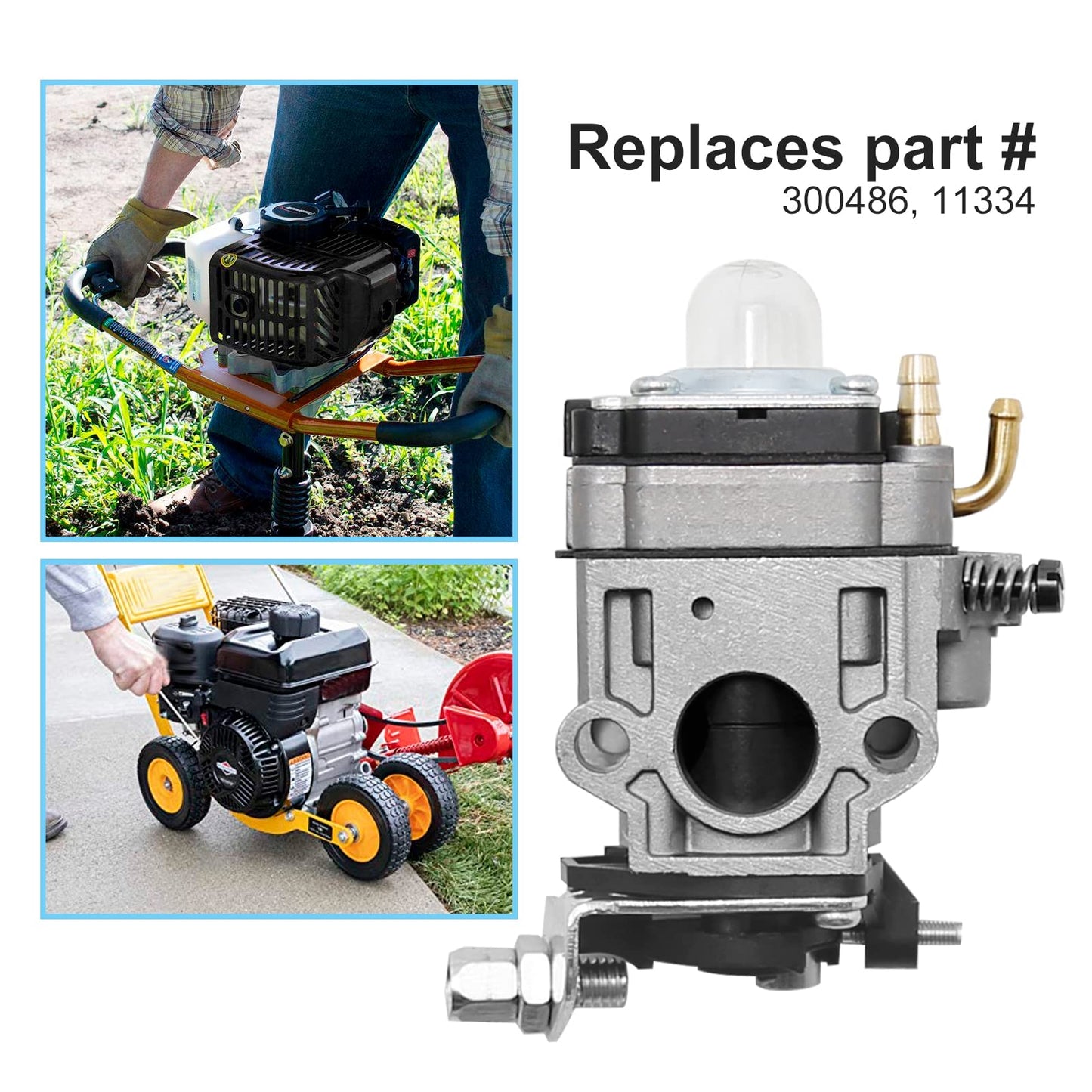 300486 11334 Carburetor Carb Replacement for 2 Cycle 43cc Powermate PCV43 Tiller Replacement for Earthquake E43 MC43 MD43 WE43 WE43E WE43CE Carb Fuel Line Tune Up Kit
