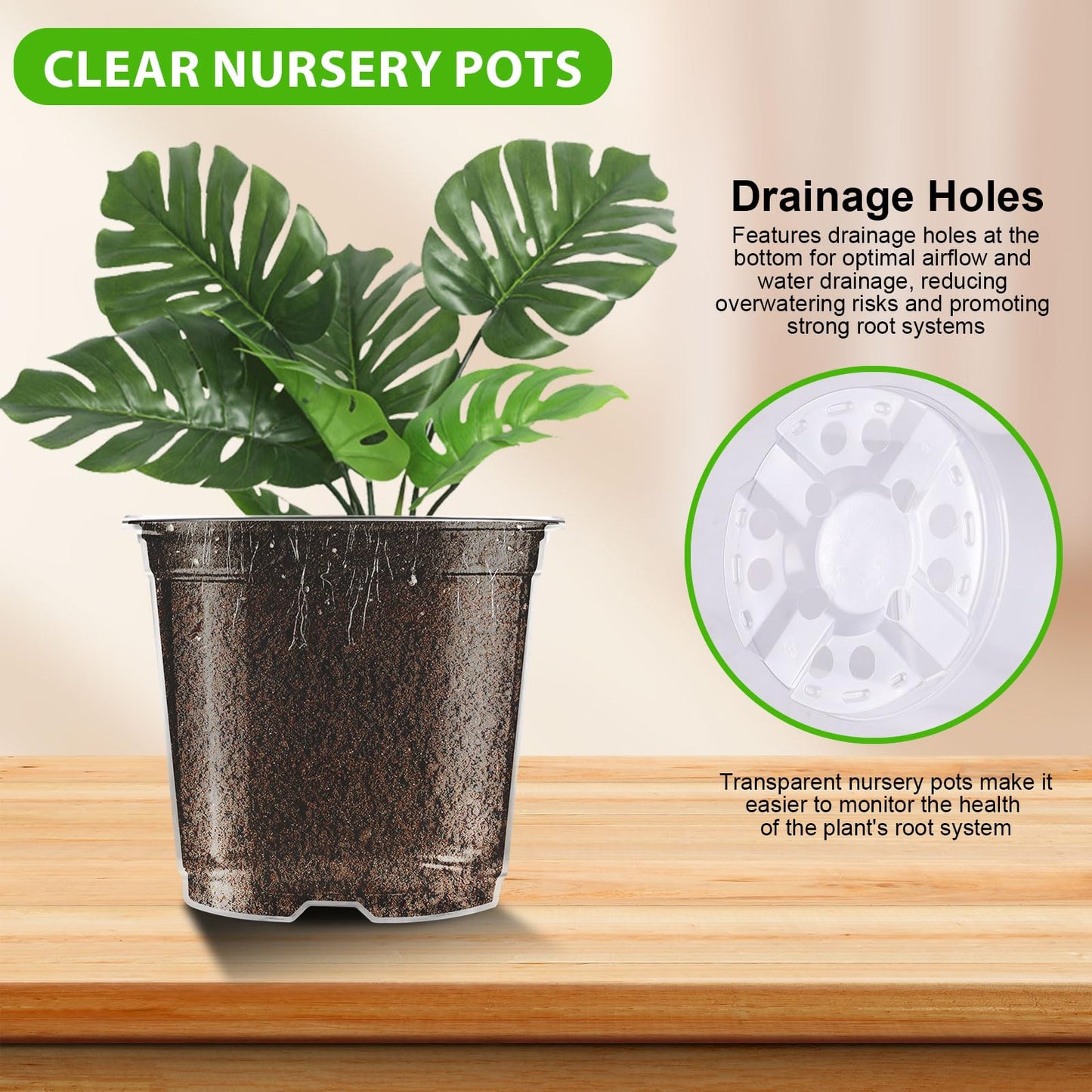 36 Pack Clear Nursery Pots 5/6/7inch Transparent Plastic Plant Pots with Drainage Holes, See Through Seedling Planter for Starter Seed Planter