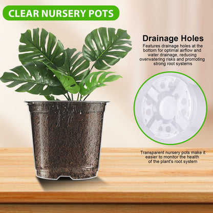 36 Pack Clear Nursery Pots 5/6/7inch Transparent Plastic Plant Pots with Drainage Holes, See Through Seedling Planter for Starter Seed Planter
