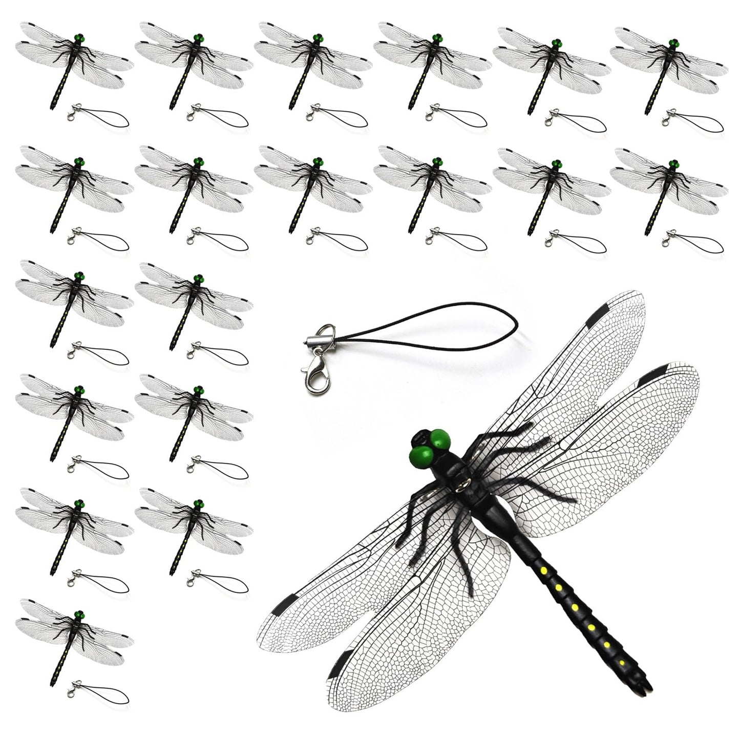 20pcs Dragon Fly Hat Clip, Artificial Dragon Fly Clips Repelling Supplies for Bugs, Realistic Simulated Dragonfly Keychain Attach to Backpack Hat for Indoor Yard Garden Plant Decor