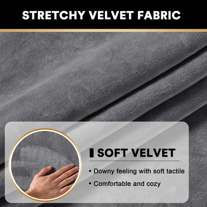 Stretch Velvet Couch Cushion Covers for Individual Cushions Sofa Cushion Covers Seat Cushion Covers, Thicker Bouncy with Elastic Edge Cover up to 10 Inch Thickness Cushions (3 pieces, Grey)