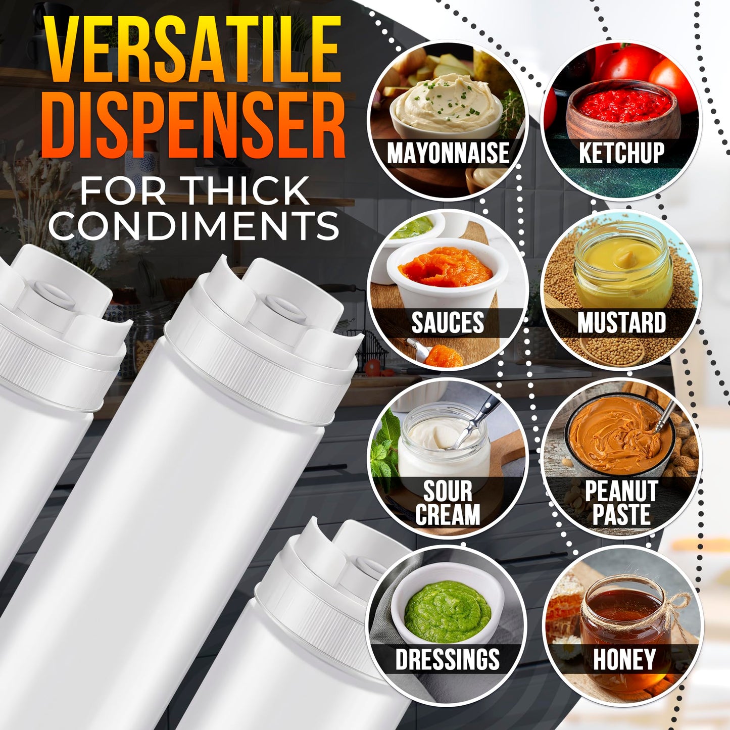 Set of 6 Condiment Squeeze Bottles for Sauces 16 oz – Easy-to-Fill Clear Bottles with Self-Closing Valve | Ready-to-Dispense for Dressings, Ketchup, Mustard & More, Durable, Reusable, Mess-Free Design