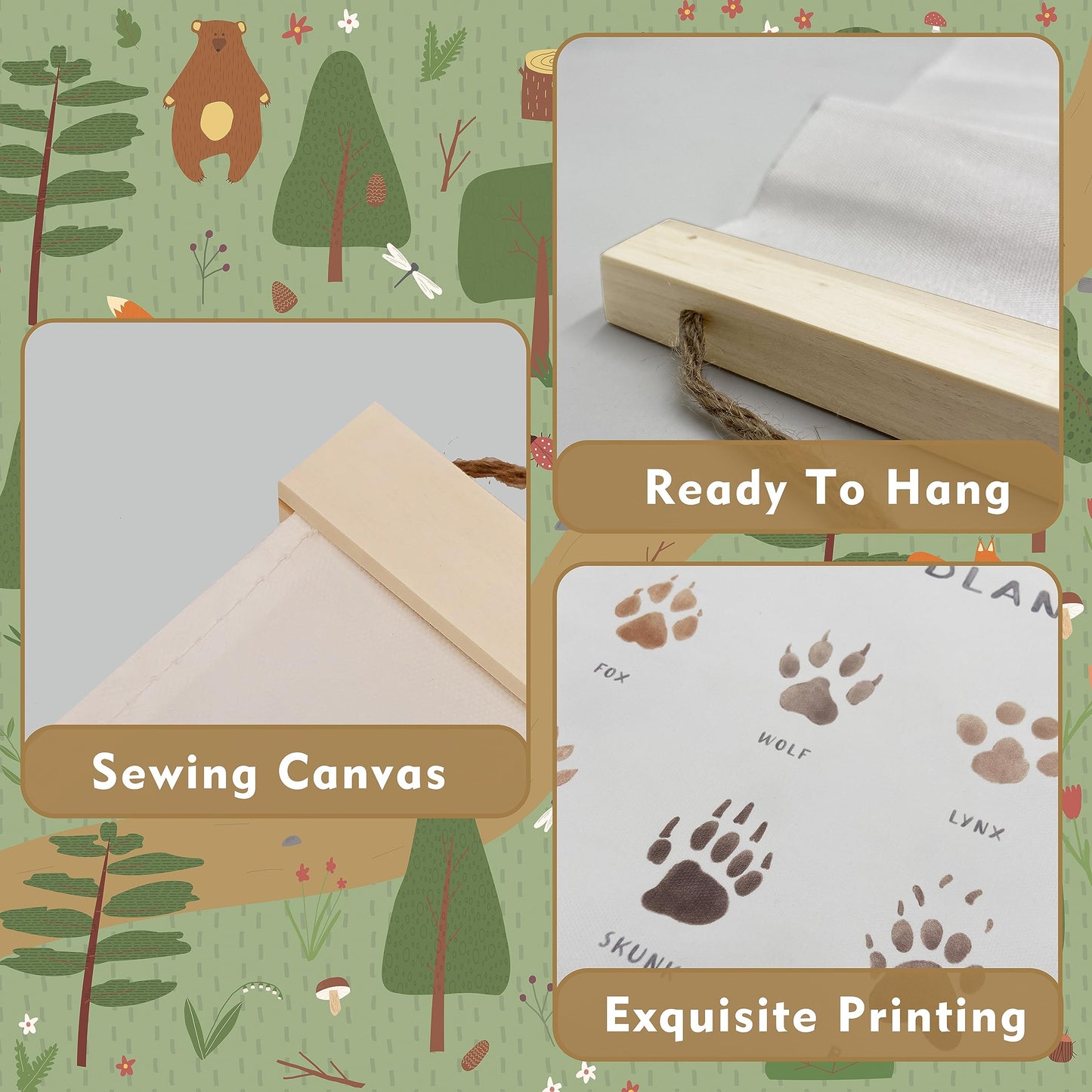 AWISBI Woodland Animal Tracks Hanging Poster, Woodland Nursery Decor 16x20 Inch, Animal Tracks Canvas Artwork, Forest Nursery Decor, Boy Nursery Wall Decor For Kids