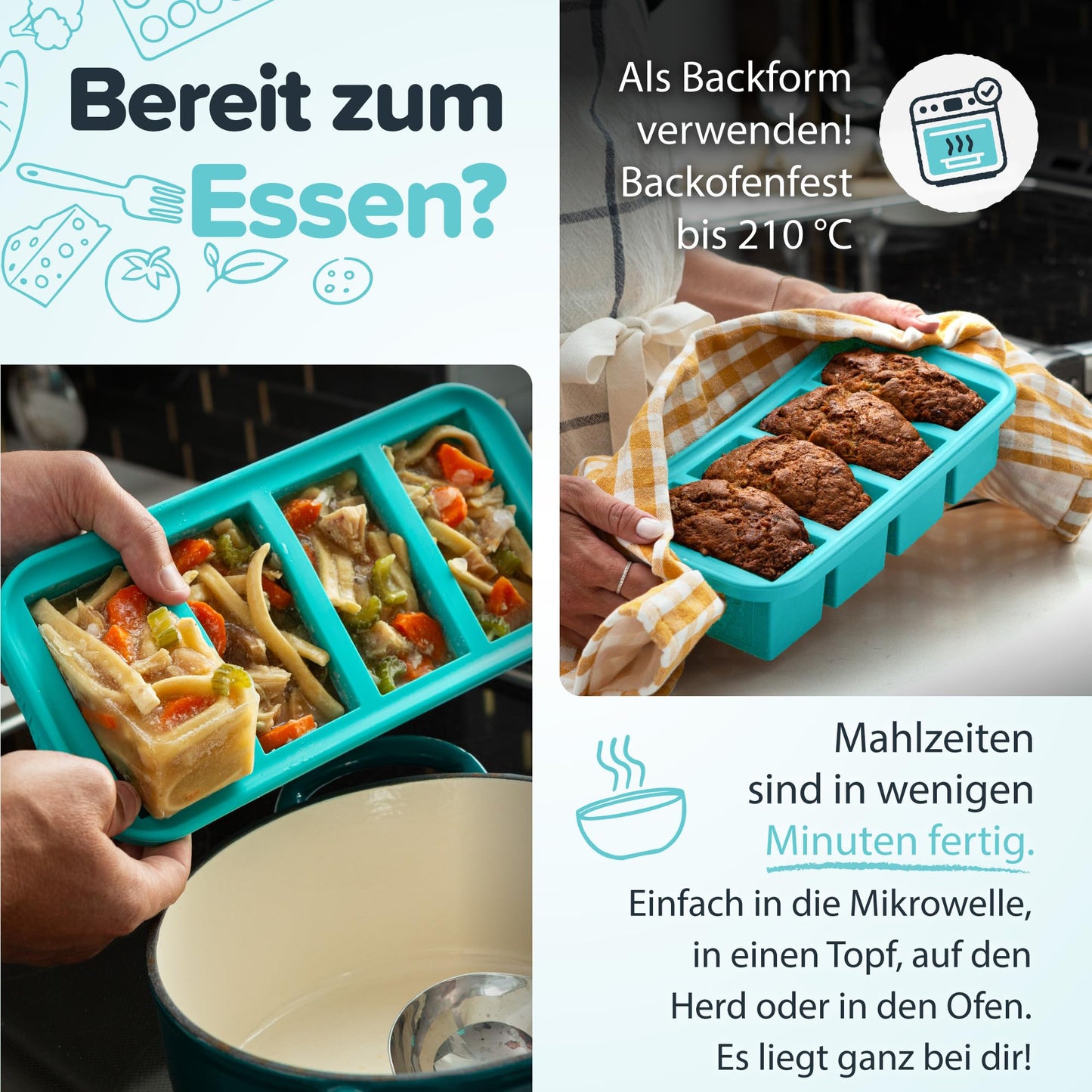Souper Cubes 500mL/2 Cup Silicone Freezer Tray with Lid, Perfect for Storing Lasagna, Leftovers, Sauces, Portioned Meals and More, Silicone Freezer Mold for Meal Prepping - Aqua - 1-Pack