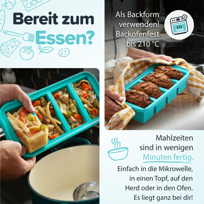 Souper Cubes 500mL/2 Cup Silicone Freezer Tray with Lid, Perfect for Storing Lasagna, Leftovers, Sauces, Portioned Meals and More, Silicone Freezer Mold for Meal Prepping - Aqua - 1-Pack