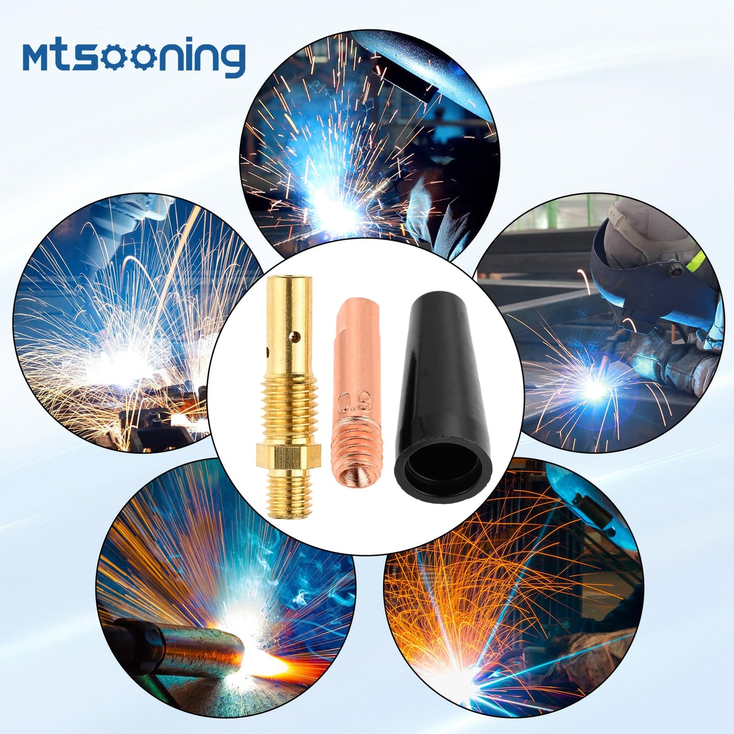 Mtsooning 48PCS Flux Core Gasless Nozzle Tips Kit KP1939-1, 0.035" (0.9mm) Flux Core Welder Gun Welding Mig Contact Tips Gasless Nozzle Gas Diffusers Replacement for Lincoln Magnum 100L & Weld-Pak MIG