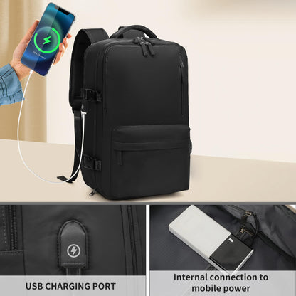 Carry on Backpack for Women Men, Travel Backpack with Shoe Compartment & Wet Pocket, College Business Laptops Backpack with USB Charging Port Waterproof Casual Daypack Luggage for Sports Travel, Black