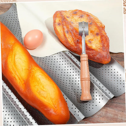 XUANZHI French Bread Baking Pan with Professional Proofing Cloth, 4 Loaves Baguette Bread Pan Long Sourdough Bread Baking Tray Perforated French Bread Pan for Professional Home,Bread Scraper