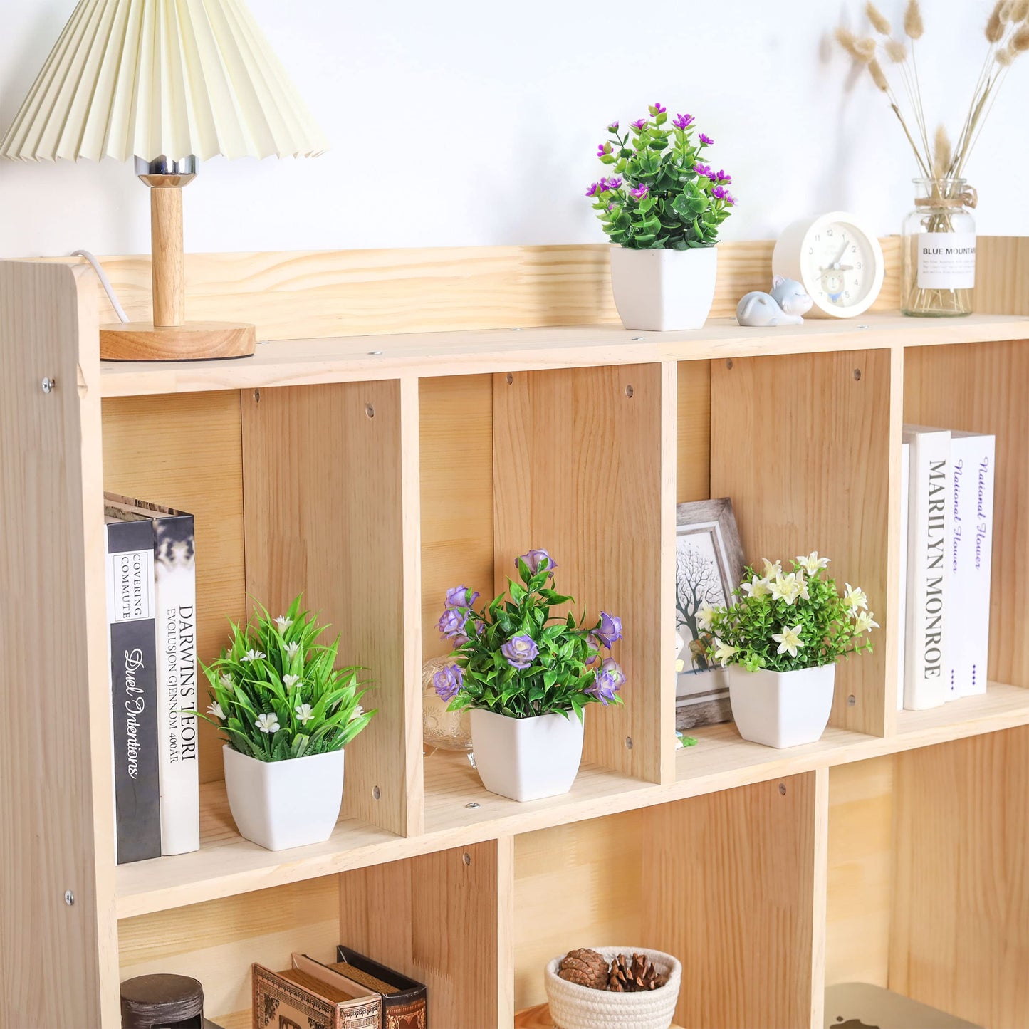 Der Rose 4 Pack Small Fake Plants Mini Artificial Faux Plants with Fake Flowers for Home Room Farmhouse Bathroom Decor Indoor