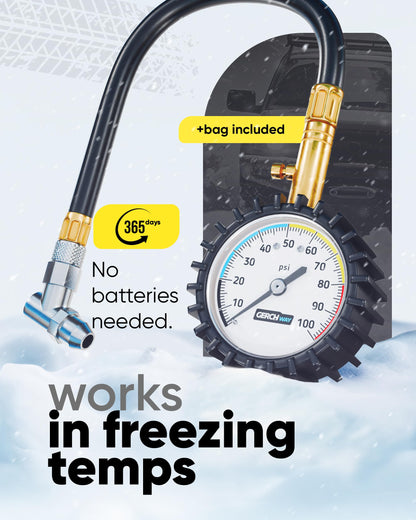 Tire Pressure Gauge 100 PSI - Large Dial Numbers & 45° Angle Chuck, Accurate Air Pressure Gauge for Tires
