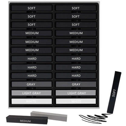 Dlicoda 24 Pcs Compressed Charcoal Sticks with Soft, Medium, Hard and White Charcoal, Square Vine Charcoal Stick Kit for Drawing, Sketching and Shading, Art Supplies for Artists Beginners