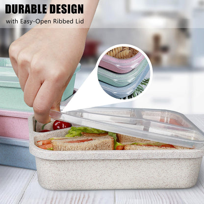 shopwithgreen Bento Box Adult Lunch Box, 4 Compartment Snack Containers, Reusable Meal Prep Food Storage Containers with Lids, Stackable for School, Work, and Travel, 8 Pack