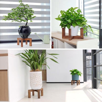 Plant Stand, Indoor/Outdoor Wood Plant Holder, Single Flower Pot Stand, Sturdy Planter Stand (Walnut, Fit 5-15inch pots)