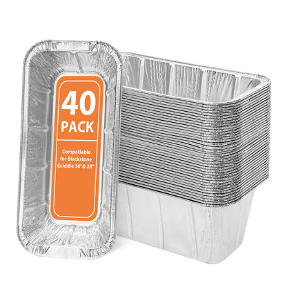 Rushare 40 Pack Drip Pan Liners for Blackstone 17"/22"/30"/28"/36" Griddle, Grease Cup Liners for Blackstone 5017, Disposable Aluminum Foil Drip Pan Liner, 8 x 3.7 Inch