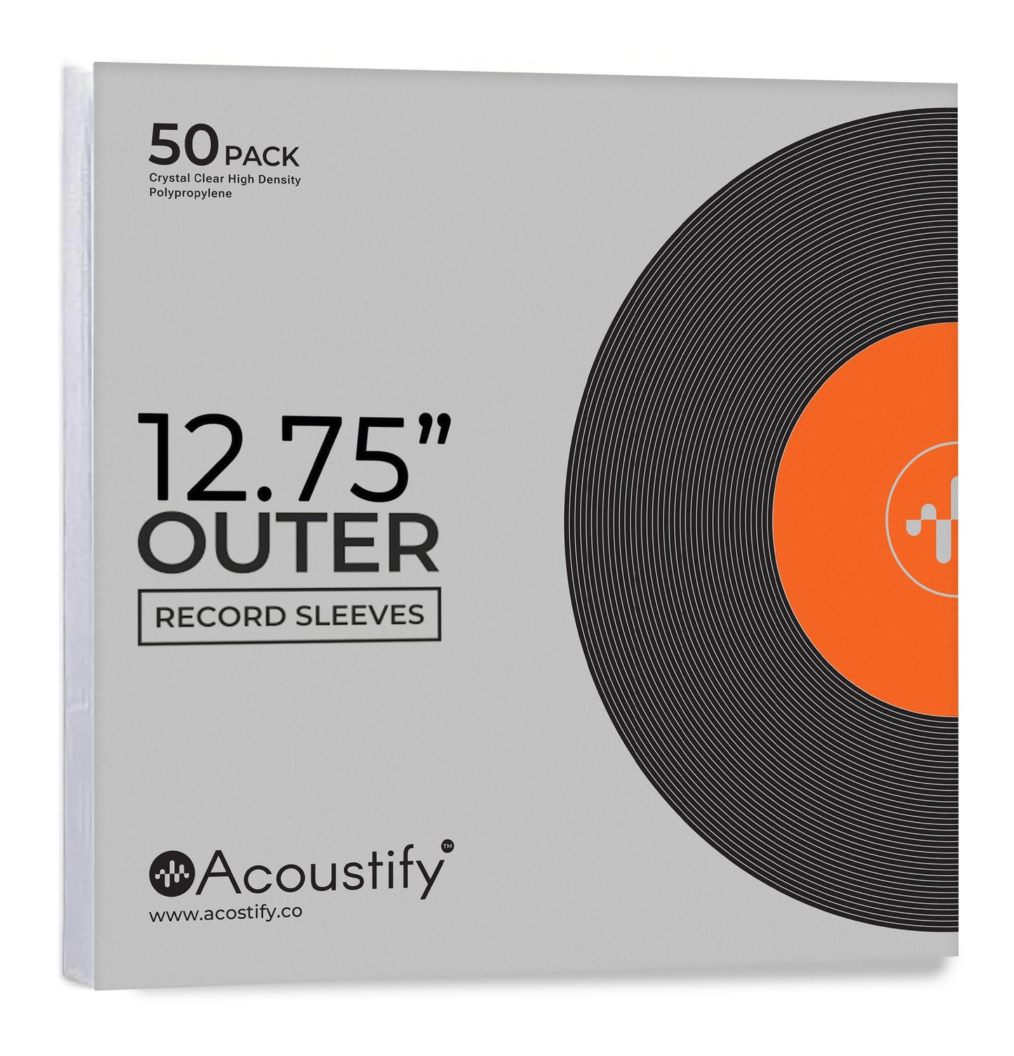 Acoustify Premium Acid-Free Anti-Static Vinyl Record Outer Sleeves, 50-Pack - Crystal Clear True 3 Mil, 12.75" x 12.75" for Single & Gatefold 12" LPs