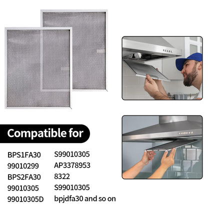 BPS1FA30 Range Hood Filter 11-3/4"X 14-1/4"X 3/8" for 30-Inch Broan Nutone QS1 WS1, Allure Grease Filter, Replaces 99010299,S99010305,AP3378953 Range Hood Filters Replacement Aluminum(2 Pack)