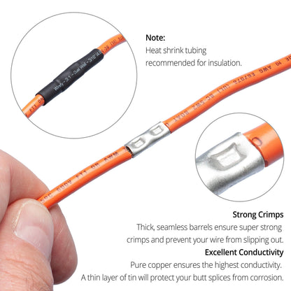 Wirefy 200 PCS Non Insulated Butt Connectors Kit - Butt Splice Connectors - Uninsulated Crimp Wire Connectors - 24-8 AWG