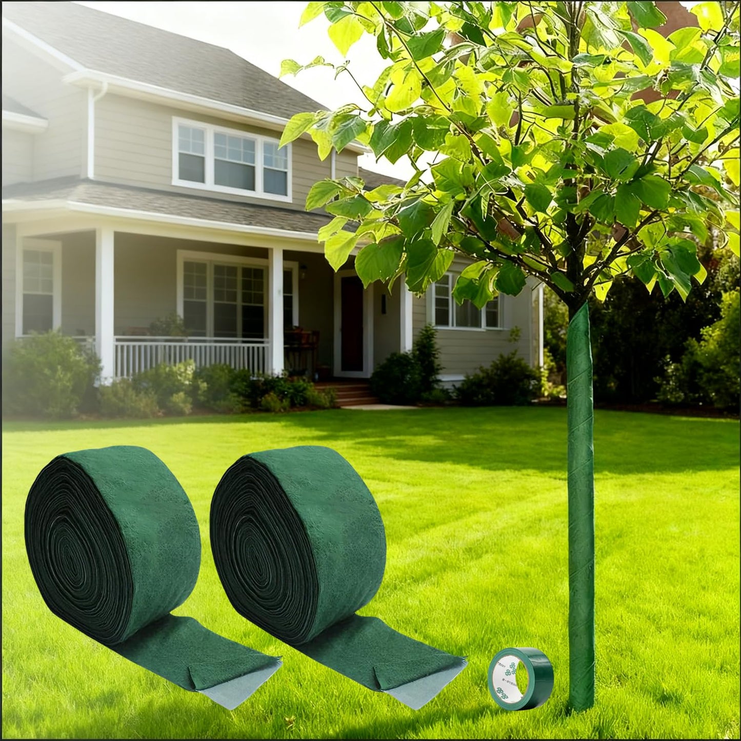 Tree Protector Wrap for Winter Freeze Protection, 56 Ft x 2 Rolls Heavy-Duty Tree Wrap with Tape, Breathable Trunk Bark, Protects Damaged Bark and Guards Against Animals for Shrubs and Young Trees