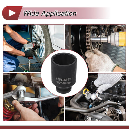 HEROFFIX 1 Pcs Impact Socket Durable Hardware Tool 78mm Black High Carbon Steel 12 Point 40mm for Car Motorcycle Dirtbike Repair 1/2 Inch Drive