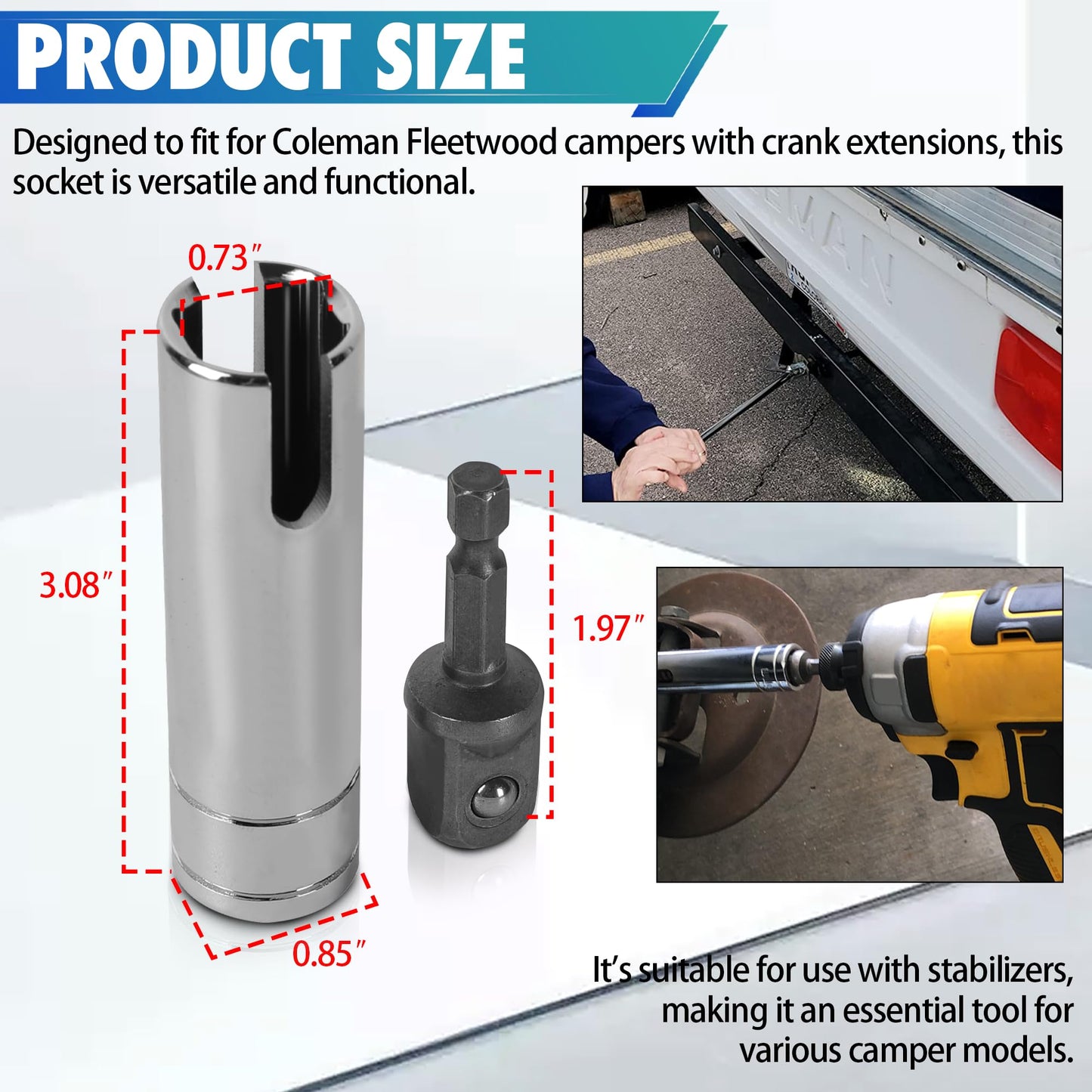 Aussio Trailer Crank Handle for Coleman Fleetwood Pop Up Camper - 3/8 Socket Replacement Popup Trailer Accessories and Parts