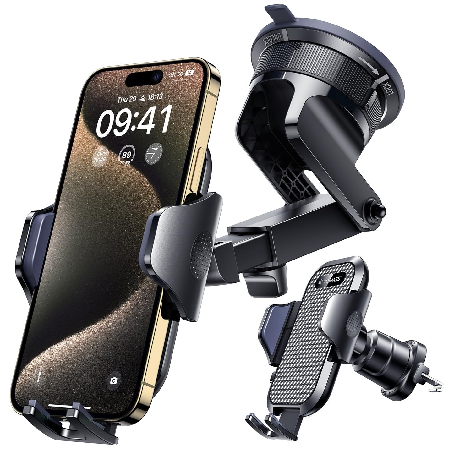 [2026 True Military-Grade] Car Phone Holder VANMASS [Upgraded Strongest Suction & Clip] Cell Phone Mount for Dashboard Windshield Vent Desk, Truck Cradle Stand for iPhone 17 Pro Max 16 15 14 Android