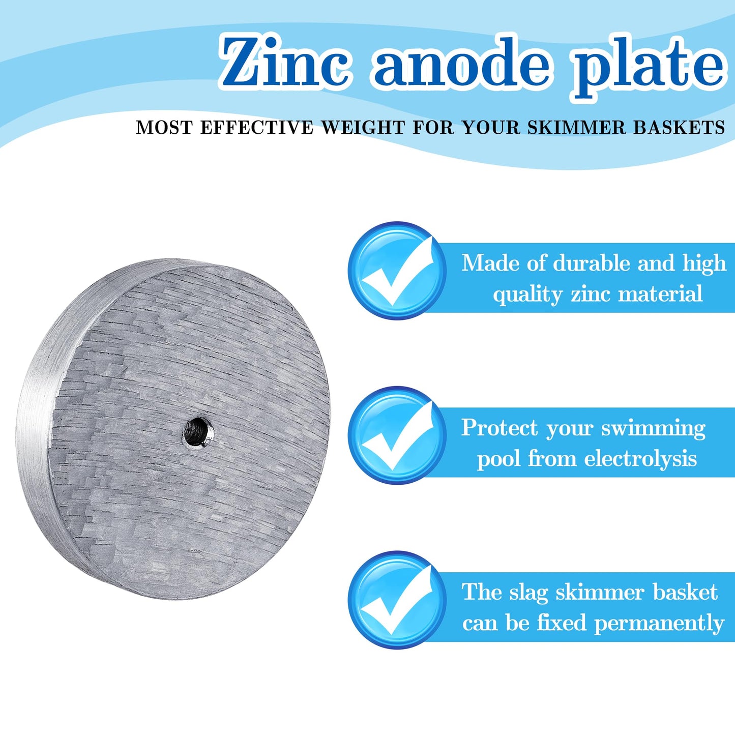 DECOHS 4 Pack Zinc Anode Plate- Zinc Anode Weight- Anti Electrolysis Sacrificial Anode with 8 Plastic Ties for Salt System Swimming Pools Against Corrosion and Electrolysis