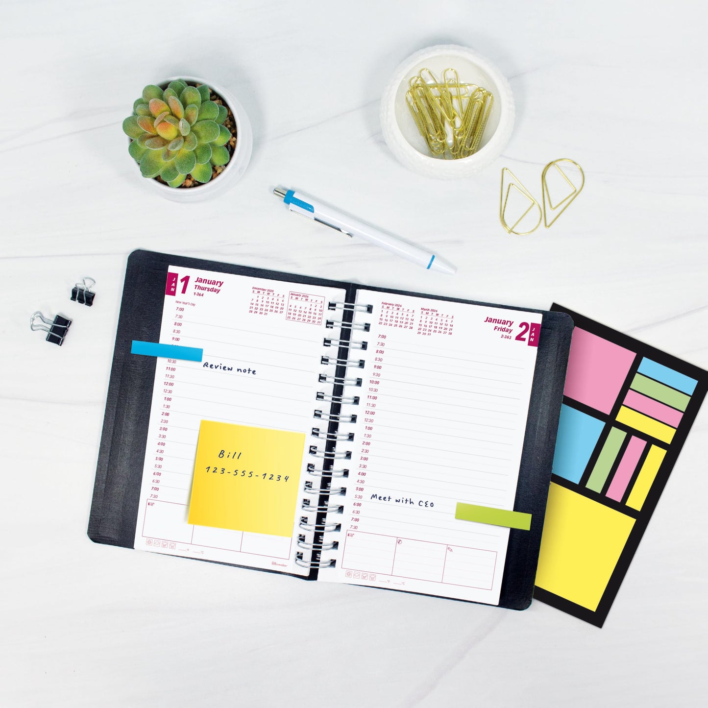 Brownline® 2026 PlannerPlus™ Daily/Monthly Planner, Appointment Book, 12 Months, January to December, Twin-Wire Binding, 8" x 5", Black (CB634WN.BLK-26)