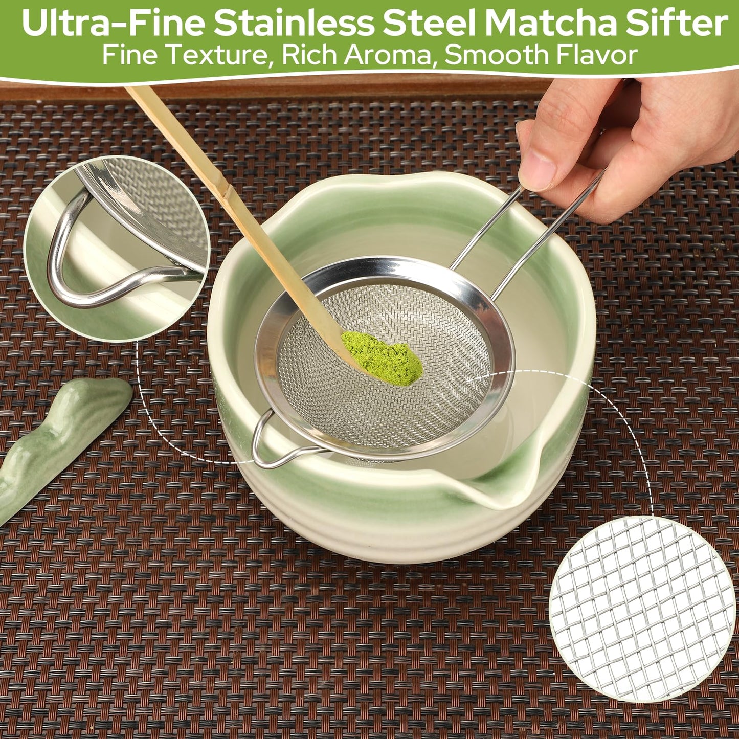 Ceecysaa Matcha Whisk Set, 7 Pcs Matcha Set, Matcha Kit for Ceremony, Matcha Tea Set for Making Breakfast/Matcha Latte, Matcha Whisk and Matcha Whisk and Bowl, As A Gift, Gradient Green