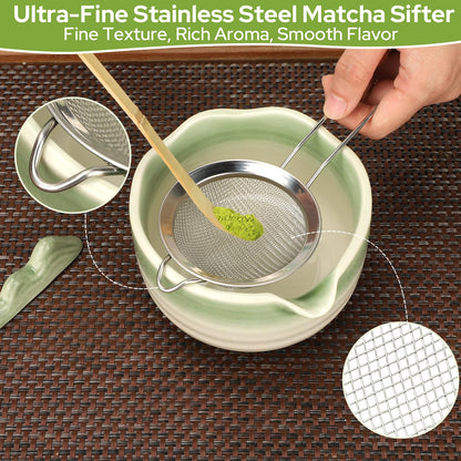 Ceecysaa Matcha Whisk Set, 7 Pcs Matcha Set, Matcha Kit for Ceremony, Matcha Tea Set for Making Breakfast/Matcha Latte, Matcha Whisk and Matcha Whisk and Bowl, As A Gift, Gradient Green