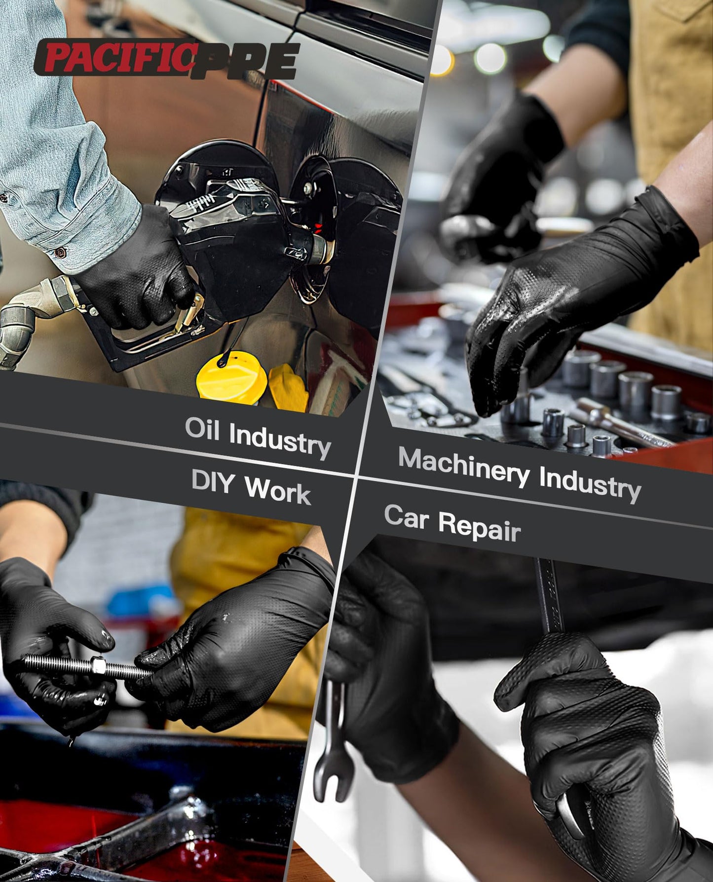 PACIFIC 8 Mil Heavy Duty Black Nitrile Gloves, Food Safe, Latex Free, Mechanic, Fully-Diamond Textured Grip Industrial Disposable Gloves, X-Large