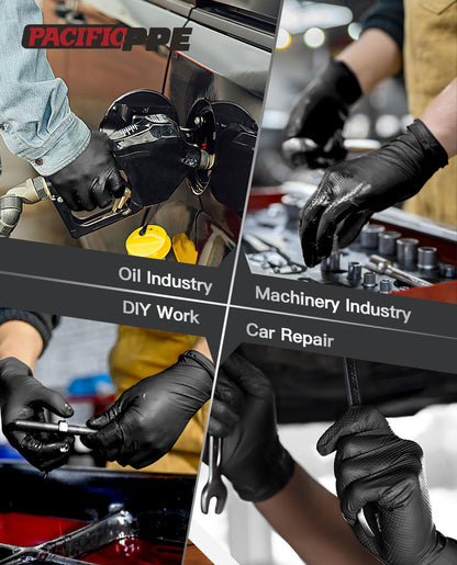 PACIFIC 8 Mil Heavy Duty Black Nitrile Gloves, Food Safe, Latex Free, Mechanic, Fully-Diamond Textured Grip Industrial Disposable Gloves, X-Large