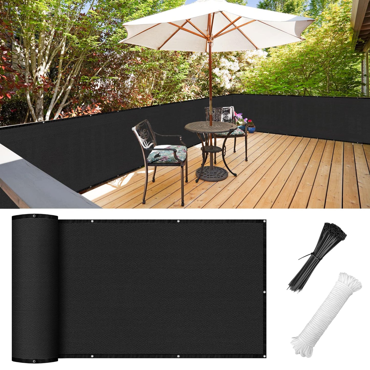 AGJIDSO Balcony Privacy Screen 3.0ft x 20ft, Heavy Duty UV Protection, HDPE Material, Modern Style, Black