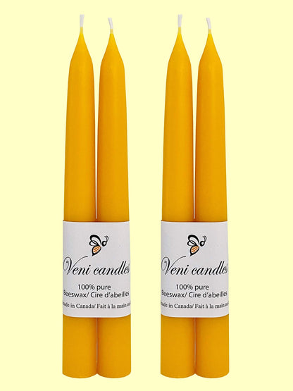 100% Pure Canadian Beeswax Taper Candles (7/8” x 8"), Two Pairs (4 Candles)